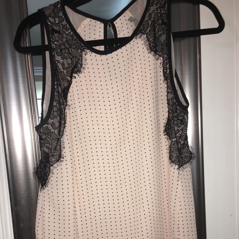 Loft polka dot top with lace detail
